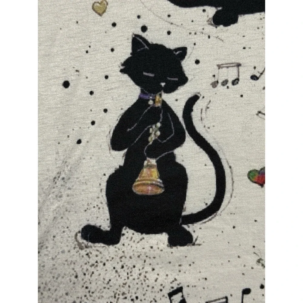 Unbranded Whimsical Cats Music Graphic Tee Women's V-Neck Dolman Art Print L/XL
